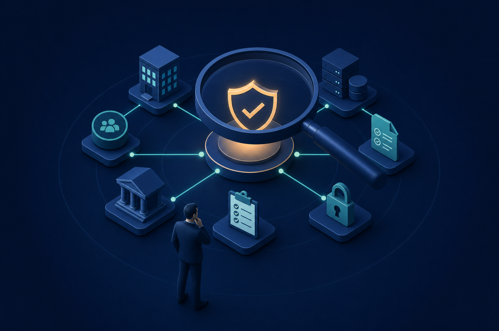 Isometric illustration representing the DPO oversight dashboard for compliance monitoring