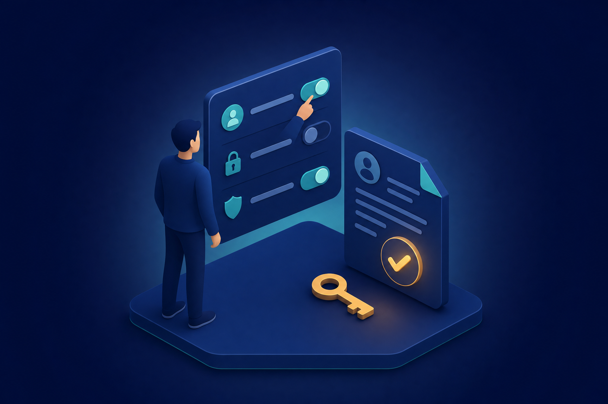 Isometric illustration representing the Data Principal dashboard for consent and rights management