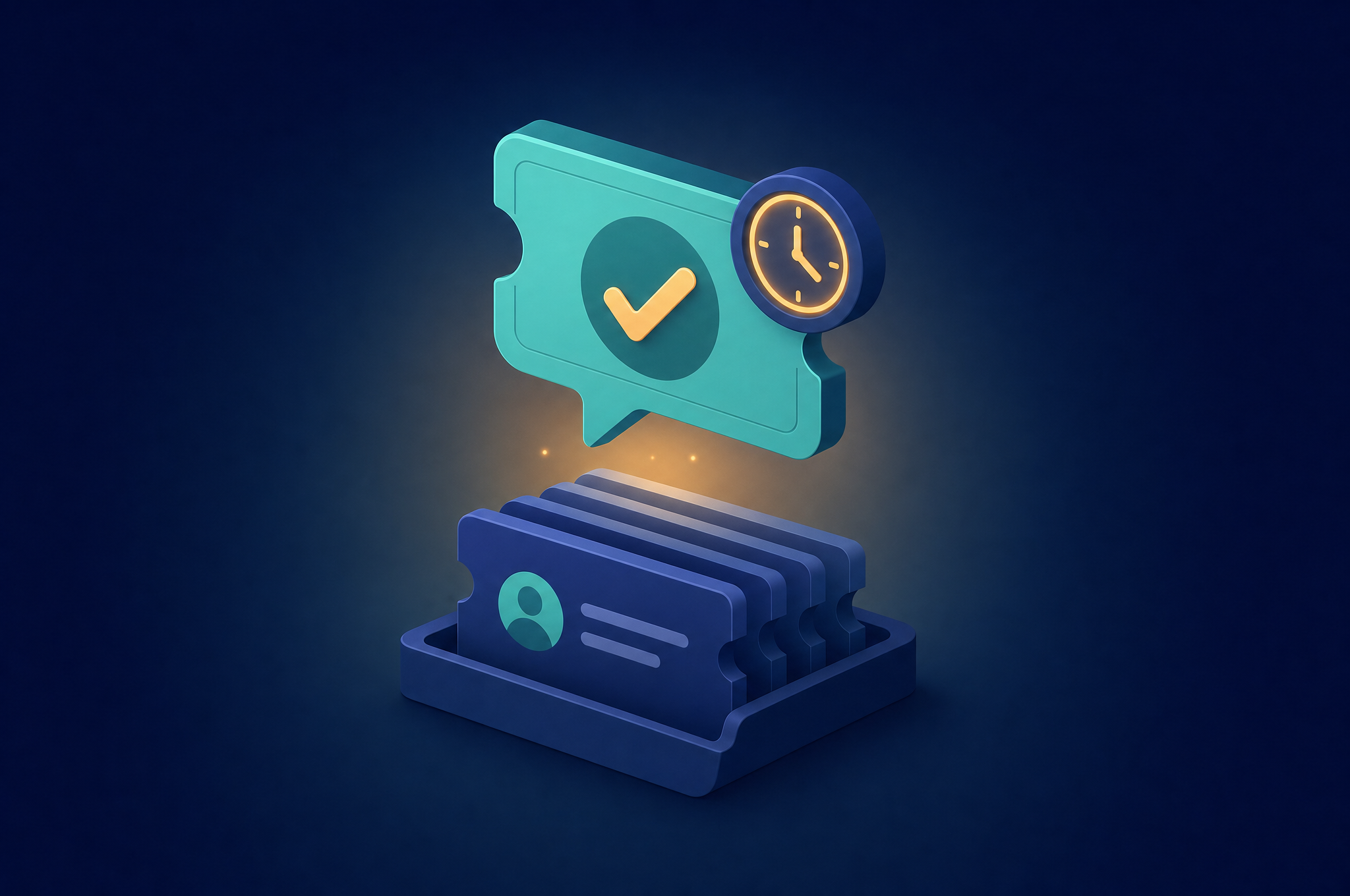Illustration of a ticket speech-bubble with a checkmark and an SLA clock badge, representing grievance resolution tracked against a deadline